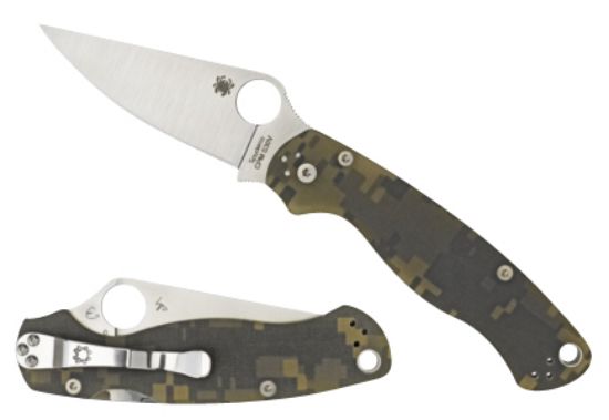 Picture of Spyderco C81gpcmobk2 Para Military 2 3.44" Folding Drop Point Plain Black Cpm S30v Ss Blade Digital Camo G10 Handle Includes Pocket Clip 