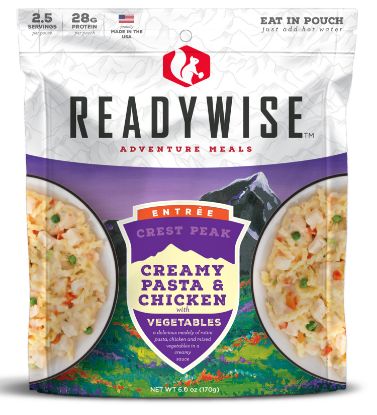 Picture of Readywise Rw05006 Outdoor Food Kit Crest Peak Creamy Pasta And Chicken 2.5 Servings In A Resealable Pouch, 6 Per Case 
