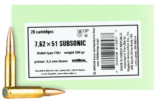 Picture of Sellier & Bellot Sb762subb Rifle 308 Win 200 Gr Full Metal Jacket Subsonic 20 Per Box/ 25 Case 