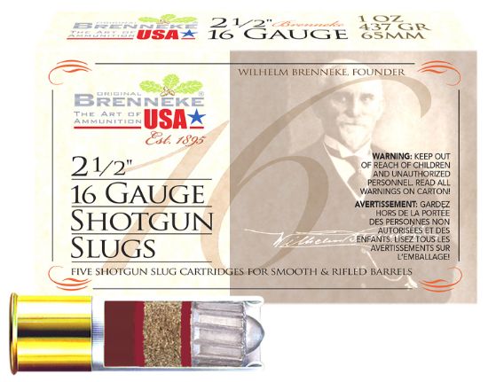 Picture of Brenneke Sl162br Brenneke 16 16 Gauge 2.50" 1 Oz Slug Shot 5 Per Box/ 50 Case 