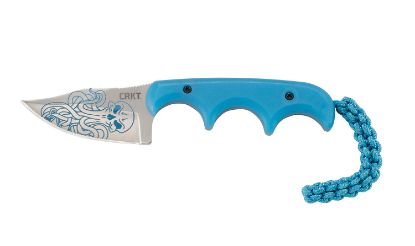 Picture of Crkt 2387O Minimalist Bowie Cthulhu 2.13" Fixed Clip Point Plain Satin W/Blue Etching 8Cr13mov Ss Blade/3" Blue Textured Polypropylene Handle Includes Lanyard/Sheath 