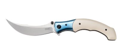 Picture of Crkt 7471 Ritual 4.37" Folding Plain Satin 12C27 Sandvik Blade/ Ivory/Blue Resin W/Ss Bolster Handle Includes Pocket Clip 