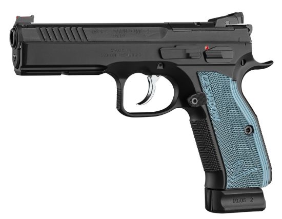 Picture of Cz-Usa 91251 Shadow 2 Optics-Ready 9Mm Luger 4.89" 19+1 Overall Black Finish With Inside Railed Steel With Optic Cut Slide, Blue Aluminum Grip, Non-Tilted Barrel & Picatinny Rail 