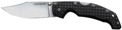 Picture of Cold Steel Cs29ac Voyager Large 4" Folding Clip Point Plain Aus-10A Ss Blade Black Griv-Ex W/Aluminum Liners Handle Includes Pocket Clip 