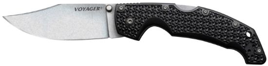 Picture of Cold Steel Cs29ac Voyager Large 4" Folding Clip Point Plain Aus-10A Ss Blade Black Griv-Ex W/Aluminum Liners Handle Includes Pocket Clip 