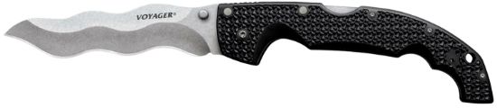 Picture of Cold Steel Cs29axw Voyager Xl 5.50" Folding Kris Plain Aus-10A Ss Blade Black Griv-Ex W/Aluminum Liners Handle 