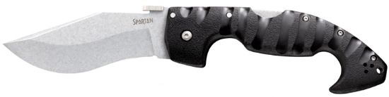 Picture of Cold Steel Cs21st Spartan 4.50" Folding Plain Stone Washed Japanese Aus-10A Ss Blade/Black Griv-Ex W/Steel Liners Handle Includes Pocket Clip 