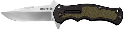 Picture of Cold Steel Cs20mwc Crawford 1 3.50" Folding Plain 4034 Stainless Steel Blade/Black W/Od Green Traction Inlays Grn Handle Includes Pocket Clip 