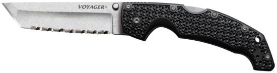 Picture of Cold Steel Cs29axc Voyager Xl 5.50" Folding Clip Point Plain Aus-10A Ss Blade Black Griv-Ex W/Aluminum Liners Handle Includes Pocket Clip 