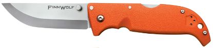 Picture of Cold Steel Cs20npj Finn Wolf 3.50" Folding Straight Back Plain Satin Polished Aus-8A Ss Blade/Blaze Orange Griv-Ex Handle Includes Pocket Clip 