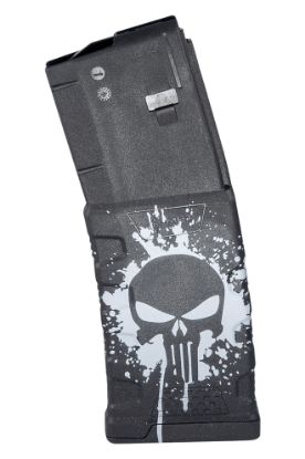 Picture of Mission First Tactical Exdpm556psswh Extreme Duty 30Rd 223 Rem/5.56X45mm Fits Ar-15/M4 Black W/White Punisher Skull Splatter Polymer 