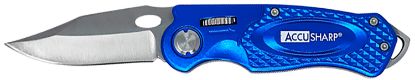 Picture of Accusharp 701C Sport 3" Folding Plain Stainless Steel Blade/Blue Anodized Aluminum Handle Includes Belt Clip 