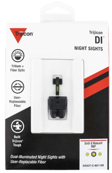 Picture of Trijicon 601108 Di Night Sight Set- Smith & Wesson M&P/ Sd Black | Green Tritium/Fiber Optic Front Sight Black Outline Front Sight Green Tritium Black Outline Rear Sight 