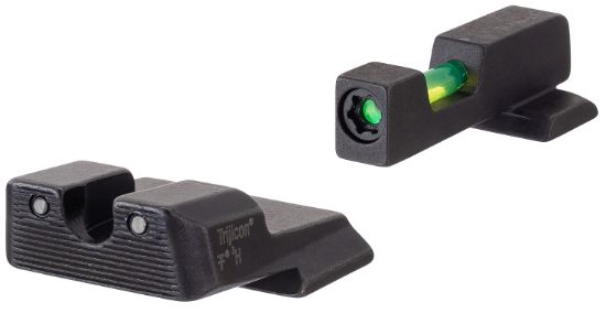 Picture of Trijicon 601110 Di Night Sight Set- Smith & Wesson M&P Shield Black | Green Tritium/Fiber Optic Front Sight Black Outline Front Sight Green Tritium Black Outline Rear Sight 