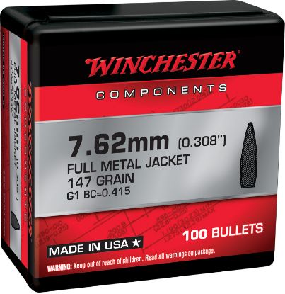 Picture of Winchester Ammo Wb762m147x Centerfire Rifle 7.62Mm .308 147 Gr Full Metal Jacket Boat Tail 100 Per Box/ 10 Case 