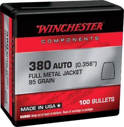 Picture of Winchester Ammo Wb380mc95x Centerfire Handgun Reloading 380 Acp .356 95 Gr Full Metal Jacket 100 Per Box/ 10 Case 