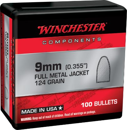Picture of Winchester Ammo Wb9mc124x Centerfire Handgun Reloading 9Mm .355 124 Gr Full Metal Jacket 100 Per Box/ 10 Case 