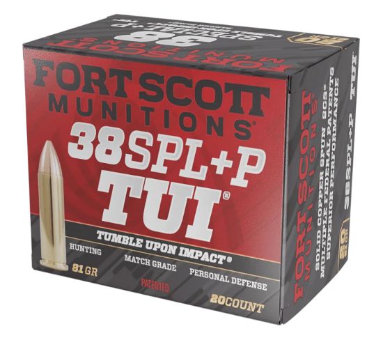 Picture of Fort Scott Munitions 38+P081scv Tumble Upon Impact (Tui) 38 Special +P 81 Gr Solid Copper Spun 20 Per Box/ 25 Case 