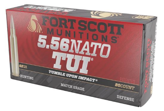 Picture of Fort Scott Munitions 556062Scv Tumble Upon Impact (Tui) 5.56X45mm Nato 62 Gr Solid Copper Spun 20 Per Box/ 25 Case 