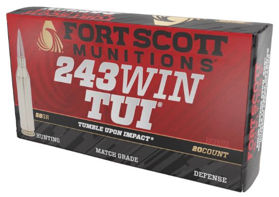Picture of Fort Scott Munitions 243058Scv Tumble Upon Impact (Tui) Rifle 243 Win 58 Gr Solid Copper Spun 20 Per Box/ 10 Case 