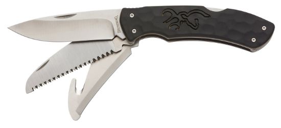 Picture of Browning 3220430 Primal Kodiak Slim 3.75" Folding Drop Point/Gut Hook/Saw 8Cr13mov Ss Blade Black Polymer W/Rubber Overmold Handle Includes Nylon Belt Pouch 