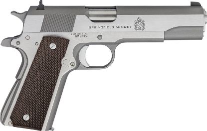 Picture of Springfield Armory Pbd9151l 1911 Mil-Spec Defend Your Legacy 45 Acp 7+1, 5" Stainless Steel Match Grade Barrel, Stainless Serrated Slide, Stainless Steel Frame W/Beavertail, Checkered Wood Grip 