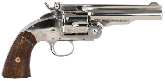 Picture of Taylors & Company 550670 Schofield Top Break 45 Colt (Lc) Caliber With 5"Barrel, 6Rd Capacity Cylinder, Overall Nickel-Plated Finish Steel & Walnut Grip 