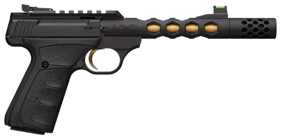 Picture of Browning 051573490 Buck Mark Plus Vision Sr 22 Lr 10+1 5.87" Black Anodized/Gold Cerakote/Sr/Threaded Barrel, Matte Black Serrated Steel/Optic Ready Slide & Aluminum Frame Black Ultragrip Fx Grip 