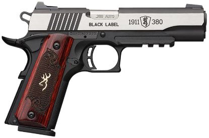 Picture of Browning 051969492 1911-380 Black Label Medallion Pro 380 Acp 4.25" 8+1 Matte Black Stainless Steel With Black Accents Rosewood With Integrated Gold Buck Mark Inlay Grip Fixed 3-Dot Picatinny Rail 