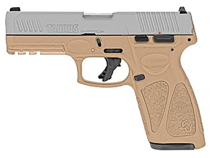 Picture of Taurus 1G3b949t G3 Full Size Frame 9Mm Luger 15+1/17+1 4" Matte Stainless Steel Barrel, Matte Serrated Stainless Steel Slide, Tan Polymer Frame W/Picatinny Rail, Tan Polymer Grip, Right Hand 