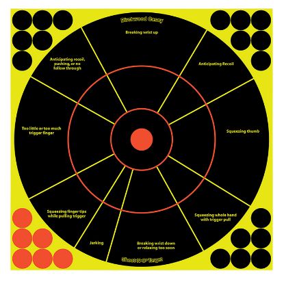 Picture of Birchwood Casey 34075 Shoot-N-C Reactive Target Black/Yellow Paper Chartreuse 50 Per Pkg *Worn, Damaged Pkg/Bagged 