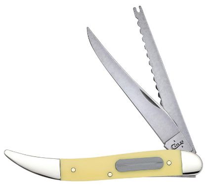 Picture of Case 00120 Fishing 3.40" Folding Clip/Fish Scaler Plain/Serrated Tumble Polish Tru-Sharp Ss Blade/ Yellow Synthetic Handle 