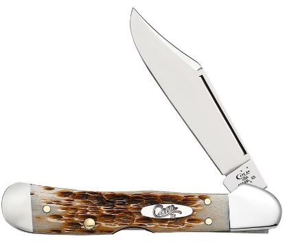 Picture of Case 00133 Copperlock Mini 2.72" Folding Clip Point Plain Mirror Polished Tru-Sharp Ss Blade/Peach Seed Jigged Amber Bone Handle 