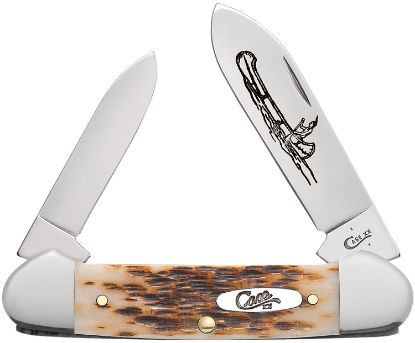 Picture of Case 00263 Canoe 2.60"/1.97" Folding Spear/Pen Plain Mirror Polished Chrome Vanadium Steel Blade/Peach Seed Jigged Amber Bone Handle 