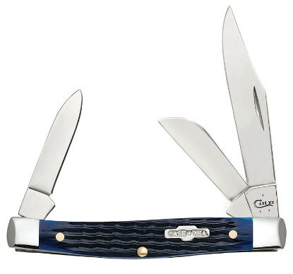 Picture of Case 02806 Stockman Medium 2.42"/1.58"/1.57" Folding Clip/Sheepsfoot/Pen Plain Mirror Polished Tru-Sharp Ss Blade/Rogers Corn Cob Jigged Blue Bone Handle 