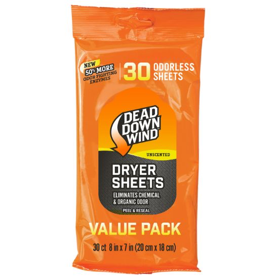 Picture of Dead Down Wind 113019 Dryer Sheets Odor Eliminator Odorless Scent Dryer Sheet 30 Per Pkg 