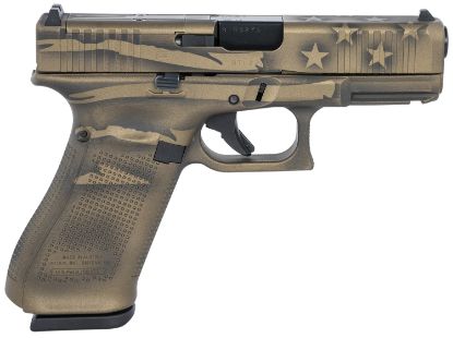 Picture of Glock Pa455s204mos-Bbbwflag G45 Gen5 Compact Mos 9Mm Luger 4.02" 17+1 Black/Coyote Battle Worn Flag Cerakote Black/Coyote Battle Worn Flag Rough Texture Interchangeable Backstraps Grip 