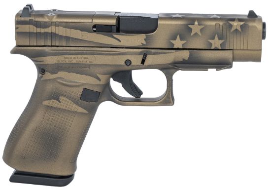 Picture of Glock Pa4850204frmos-Bbbwfla G48 Mos Compact 9Mm Luger 4.17" 10+1 Battle Worn Flag Cerakote Battle Worn Flag Rough Texture Interchangeable Backstraps Grip 