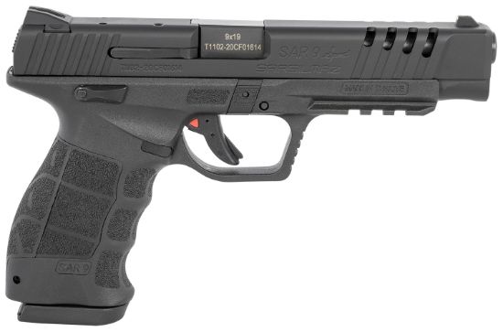 Picture of Sar Usa Sar9sptbl Sar9 Sport 9Mm Luger Caliber With 5.20" Barrel, 17+1 Capacity, Overall Black Finish, Picatinny Rail/Finger Grooves Frame, Serrated/Ported Steel Slide & Interchangeable Backstrap Grip