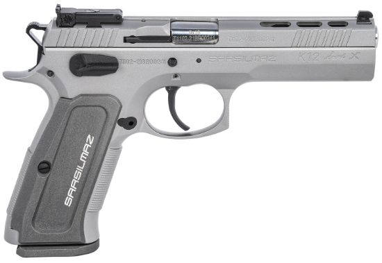 Picture of Sar Usa K12stspx K12 Sport X Duty 9Mm Luger Caliber With 4.70" Barrel, 17+1 Capacity, Overall Matte Stainless Finish Steel, Beavertail Frame, Serrated/Ported Slide & Gray Polymer Grip 