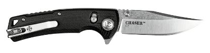 Picture of Elite Tactical Etfdr006cs Chaser 3.50" Folding Clip Point Plain Satin D2 Steel Blade/ Black G10 Handle Features Clamshell Packaging Includes Pocket Clip 