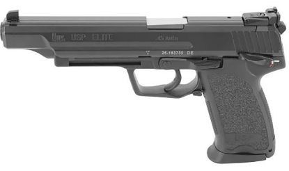 Picture of Hk 81000367 Usp V1 Elite Sa/Da 45 Acp Caliber With 6.02" Barrel, 12+1 Capacity, Overall Black Finish, Serrated Long Steel Slide & Polymer Grip Includes 2 Mags 