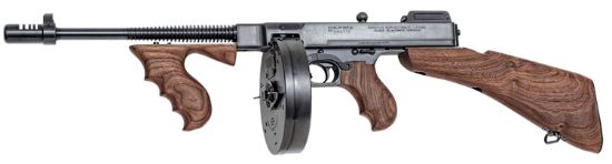 Picture of Thompson T1100d 1927A-1 Deluxe Carbine 45 Acp Caliber With 18" Barrel, 20+1 Capacity (Stick), 100+1 Capacity (Drum), Blued Metal Finish, American Walnut Stock Wood Grip Right Hand 