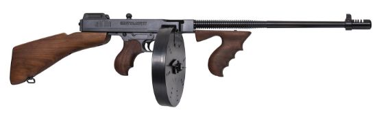 Picture of Thompson T1b100d 1927A-1 Deluxe Carbine 45 Acp Caliber With 18" Barrel, 20+1 Capacity (Stick), 100+1 Capacity (Drum), Blued Metal Finish, American Walnut Removable Fixed Stock & Wood Grip Right Hand 