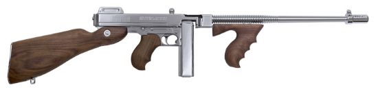 Picture of Thompson Ti50dcr 1927A-1 Deluxe Carbine 45 Acp Caliber With 18" Barrel, 20+1 Capacity (Stick), 50+1 Capacity (Drum), Hard-Chrome Plated Metal Finish, American Walnut Stock Wood Grip Right Hand 