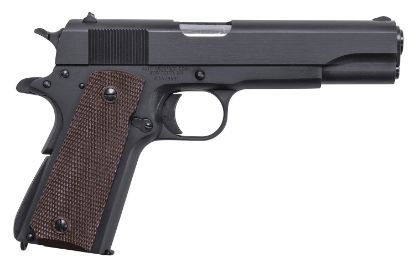 Picture of Auto-Ordnance 1911Bkoma 1911 A1 Gi Spec *Ma Compliant 45 Acp 7+1, 5" Stainless Steel Barrel, Matte Black Serrated Carbon Steel Slide & Frame W/Beavertail, Brown Checkered Polymer Grip 
