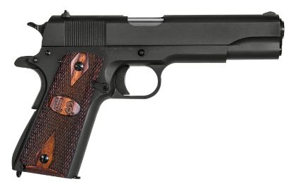 Picture of Auto-Ordnance 1911Bkowma 1911-A1 Gi Spec *Ma Compliant 45 Acp 5" Barrel 7+1, Matte Black Finish Carbon Steel Frame & Slide, Integrated Us Logo Checkered Wood Grip, Manual Safety 