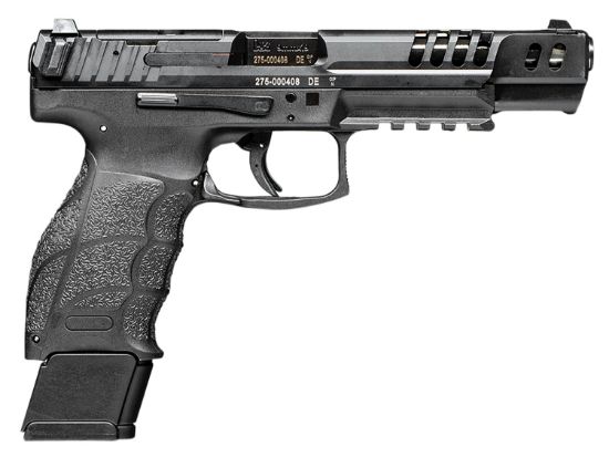 Picture of Hk 81000554 Vp9 Match 9Mm Luger 10+1 5.51" Polygonal Rifled Barrel, Black Optic Ready/Serrated W/Ports Slide & Frame W/Picatinny Rail, Black Finger Grooved Polymer Grips Ambidextrous 