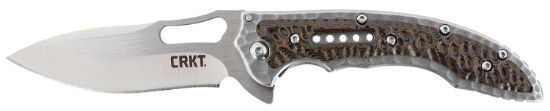 Picture of Crkt 5460 Fossil Compact 3.41" Folding Drop Point Plain Satin 8Cr13mov Ss Blade, Brown G10/Ss Handle, Includes Pocket Clip 