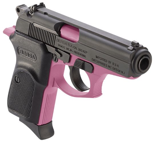 Picture of Bersa T380pnk8 Thunder Micro-Compact Frame 380 Acp 8+1 3.50" Pink Cerakote Steel Barrel, Matte Black Serrated Steel Slide, Pink Cerakote Aluminum Frame 